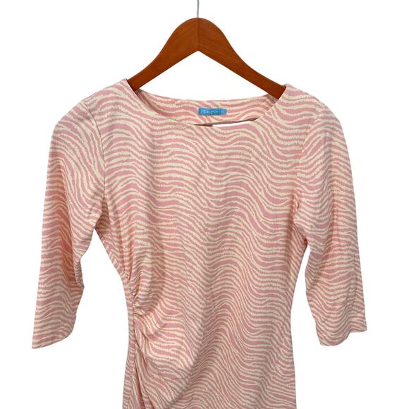 J. MCLAUGHLIN Pink Ivory Zebra Print 3/4 Sleeve Sheath Sage Dress // XS - Picture 2 of 10